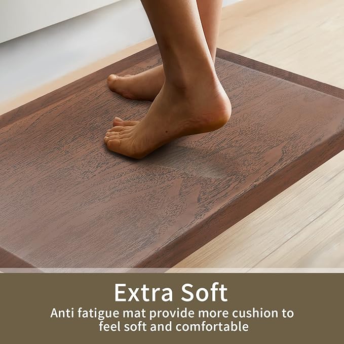 3/4'' Extra Support Anti Fatigue Comfort Mat for Standing Desks, Waterproof Kitchen Floor Mat, Non-Slip Standing Kitchen Mat for Offices, Home, Garages (Caramel Wood Grain, 20''x39'')-DeskLoop Office