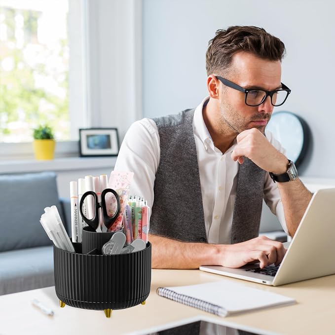 Cayxenful Pencil Holder For Desk, 5 Slots 360°Degree Rotating Desk Organizers - Image 7