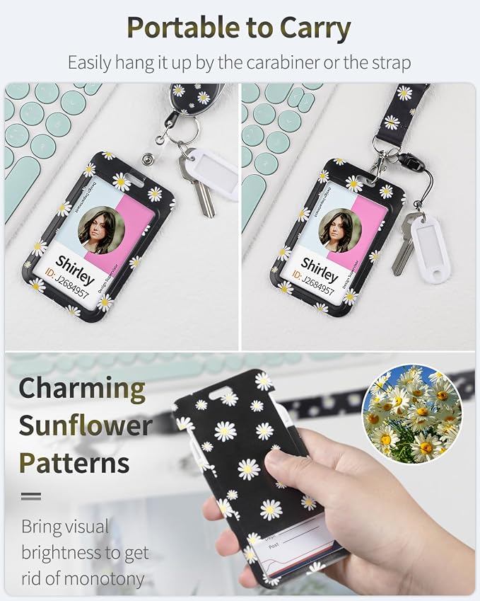 Uniclife Floral Sliding Badge Holder White Flower Plastic Case - Image 2