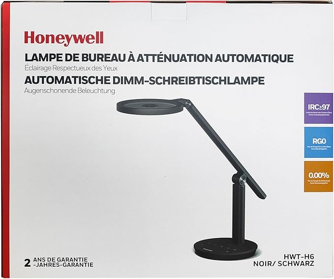 Honeywell Desk Lamp for Home Office, H6 Sunturalux™ Eye-Caring Led Desk Light, 800LM Dimmable Desk Lamp with Timer, Touch Control Tall Desk Reading Light, Table Lamp for Circle Webcam, Study, Bedroom-DeskLoop Office