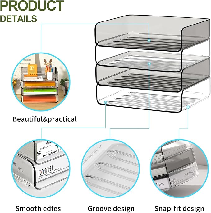 FANXIYQ 4-Tier Acrylic Paper Tray Organizer, Homework & Notebooks, Decorative - Image 8