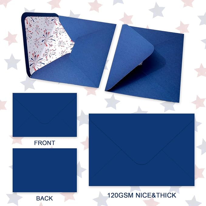 Whaline 50 Pcs Patriotic Invitation Envelopes Firework Star Greeting Card - Image 3