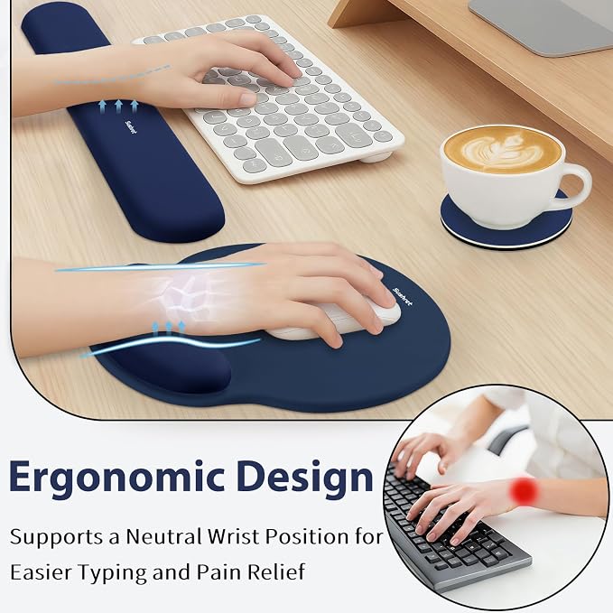 Sushret Mouse Pad and Keyboard Wrist Rest, 3-in-1 Gel Memory Foam Ergonomic - Image 2