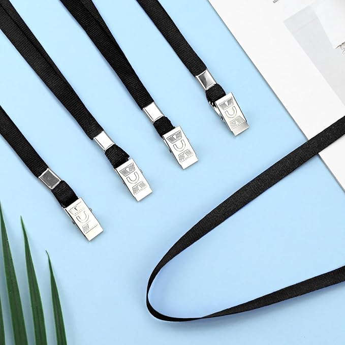 50 Pack Black Lanyards for Id Badges Lanyards Nylon Flat Lanyard - Image 5
