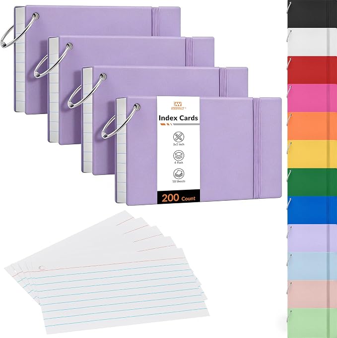 NEEWAY Ruled Index Cards with Ring 3x5 Inches, Flash Cards with Rings by NEEWAY