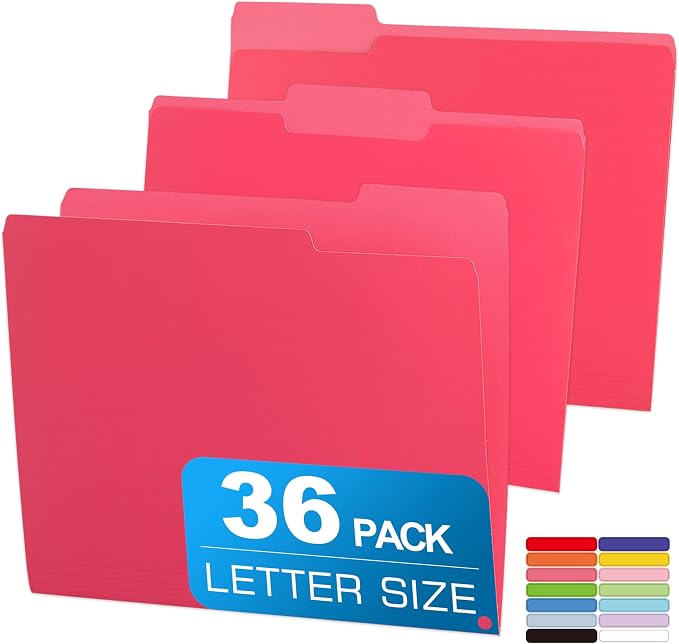 36 Packs Colored File Folders, Rose Red File Folders, Two Tone Color File by Unknown