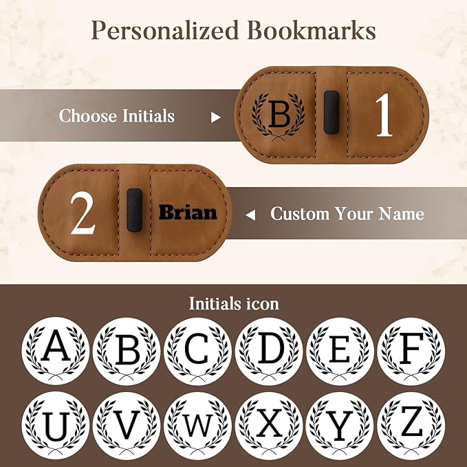 Personalized Bygone Mark Bookmark with Pen Holder,Engraving Leather Magnetic Bookmarks Vintage 26 Letters Name Initials Text Book Marker Clips Gifts for Reading Book Lovers Women (Blue, J)