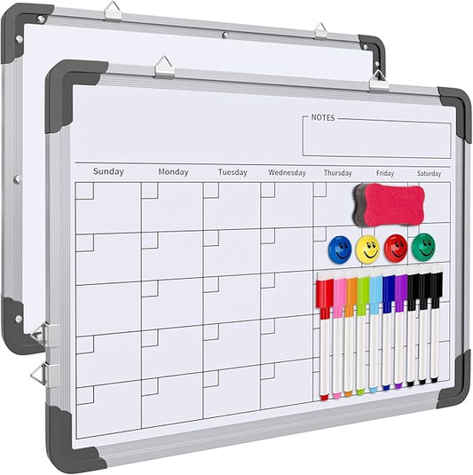 2 Pcs Dry Erase Calendar Whiteboard for Wall, Polegas 16" X 12" Magnetic White Board Board, Small Wall Monthly Double Sided Boards Student, Home, Office (White)-DeskLoop Office