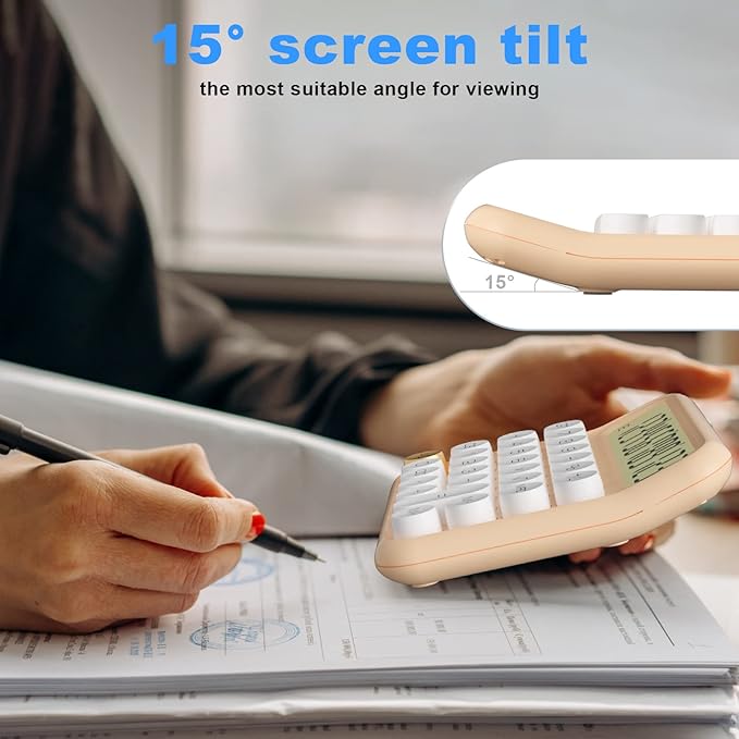 Mechanical Calculator 12 Digit Extra Large 5-Inch LCD Display, DECKLIT Battery Desk Calculator, Big Buttons Easy to Press Use as Office Calculators Desktop, 15°Tilt Screen for Kids Calculator(Pink)-DeskLoop Office