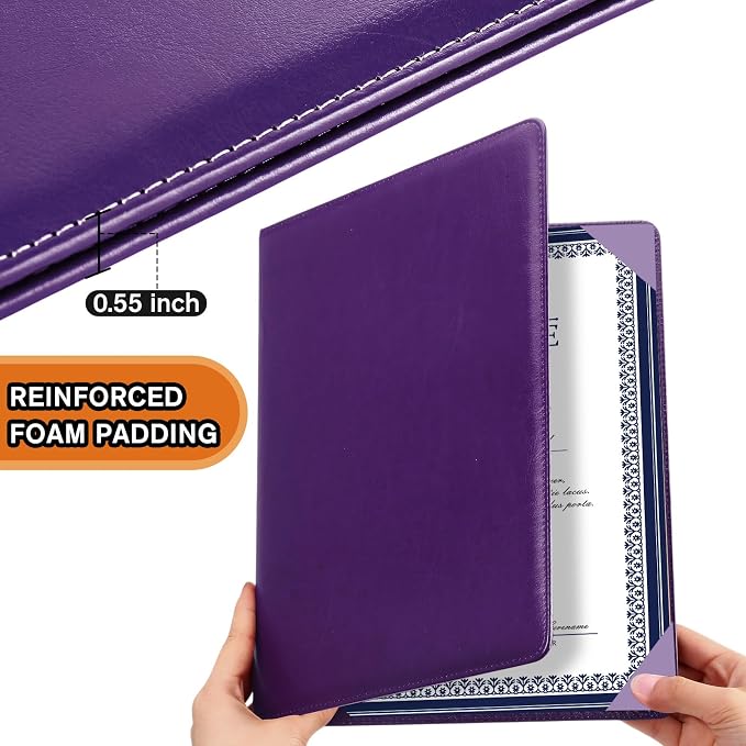 Tenare 3 Pcs Purple Leather Certificate Holder 8.5 x 11 PU Phd Bachelor Master - Image 3