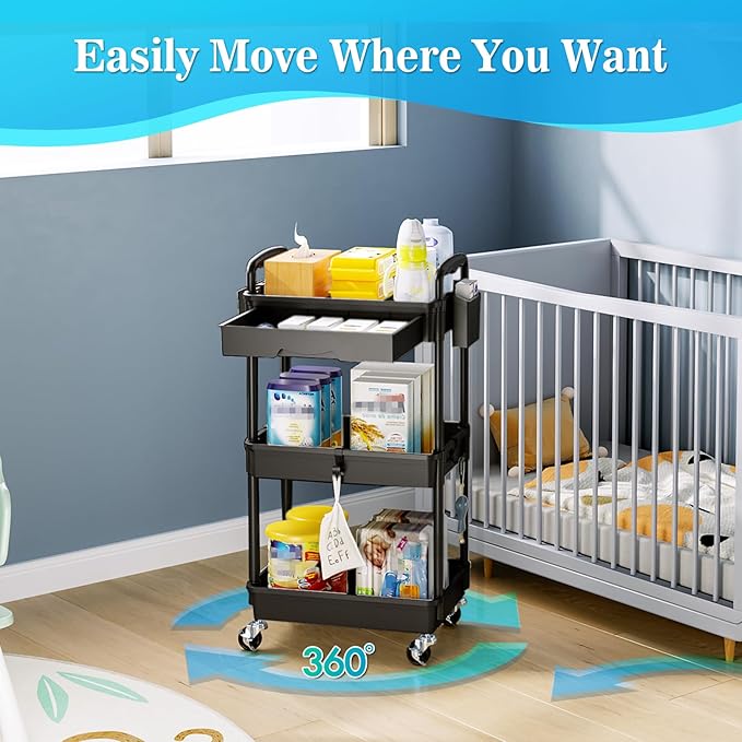 SUNALLY 3 Tier Rolling Cart - Image 5