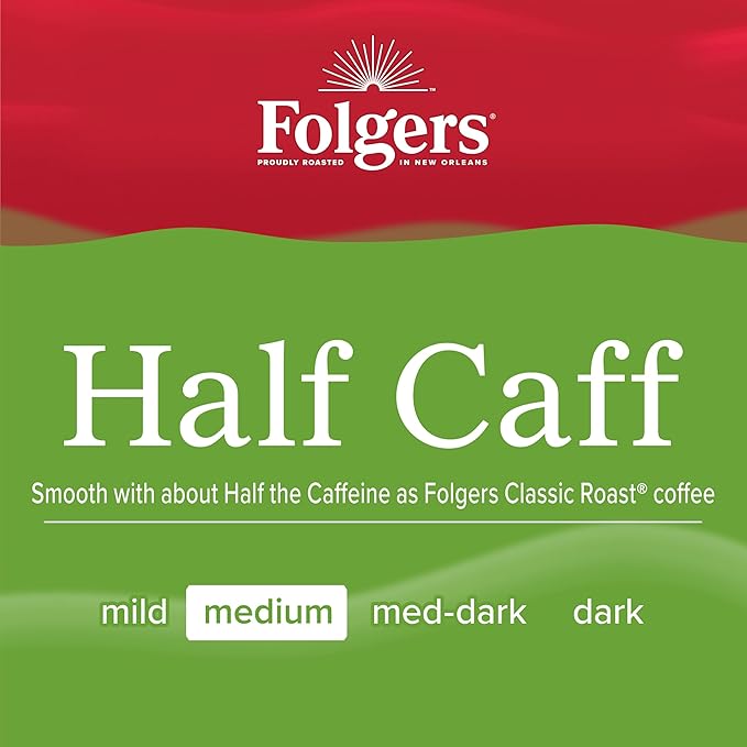 Folgers Half Caff Coffee, Medium Roast, Keurig K-Cup Pods, 10 Count (Pack of 6)-DeskLoop Office