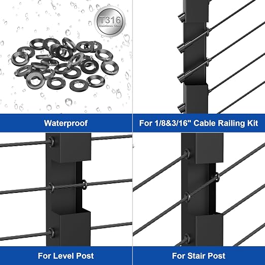 BLIKA 20Pack Black Cable Railing Adhesive Sleeves - Image 8
