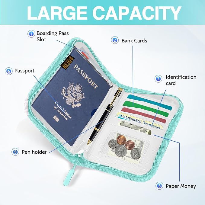 Passport Holder for Travel, Women Rfid Blocking Passport Wallet, Travel - Image 3