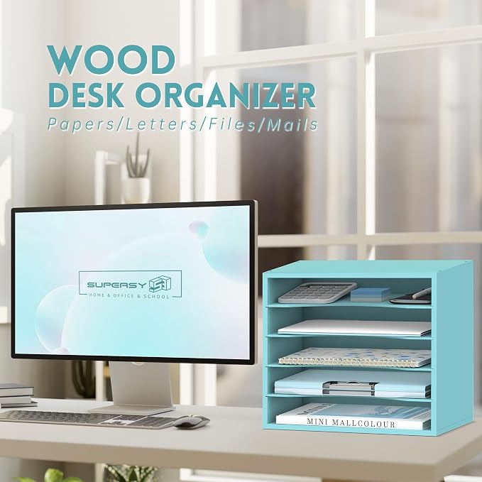 SUPEASY Wood Desk Organizer, 5 Tier Paper File Organizer - Image 2
