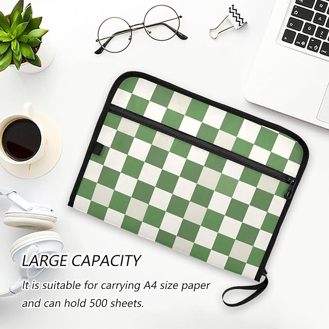 Expanding File Folder Green White Checkered Buffalo Plaid Accordion File - Image 5