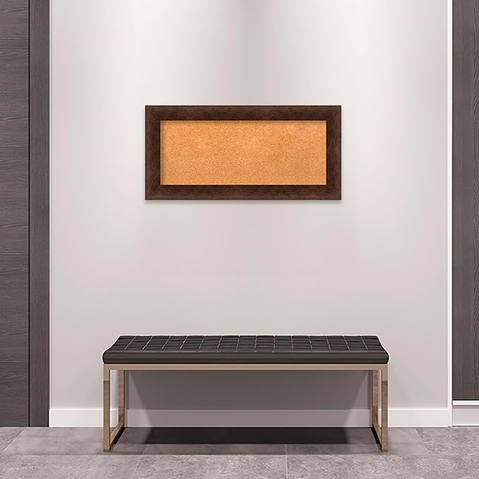 Amanti Art Natural Cork Board for Wall, 17x35 Vision Board with Brown Wood Frame, Medium Corkboard Office Decor for Home Organization, Casual Corkboard Pinboard to Display Items for Home Organization-DeskLoop Office