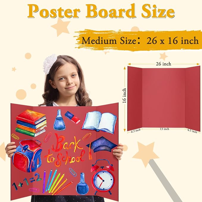 AKONEGE 4PCS Medium Trifold Poster Board 26" x 16" Red Tri Fold Presentation - Image 3