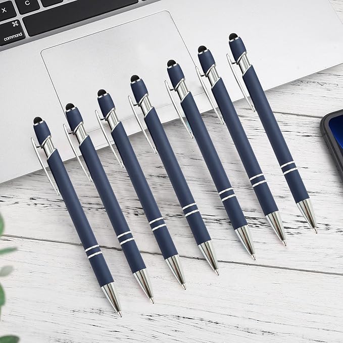 PASISIBICK 12 Pieces Blue Ballpoint Pen with Stylus Tip, 2 in 1 Stylus Stylish Pen, Premium Metal Stylus Pen for Touch Screens, Black Ink, 1.0 mm Medium Point.(12 PCS Blue)-DeskLoop Office