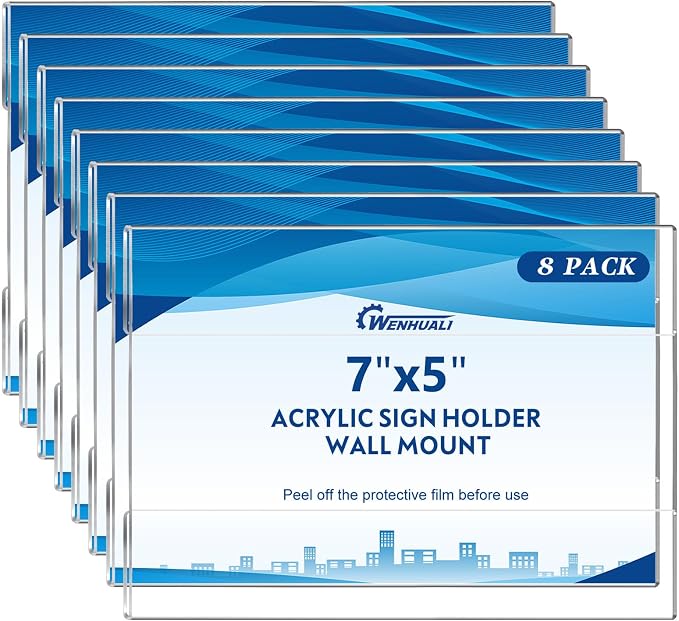 5 x 7 Acrylic Sign Holder Wall Mount 8 Pack Clear Acrylic Wall Frame, Wall by WENHUALI