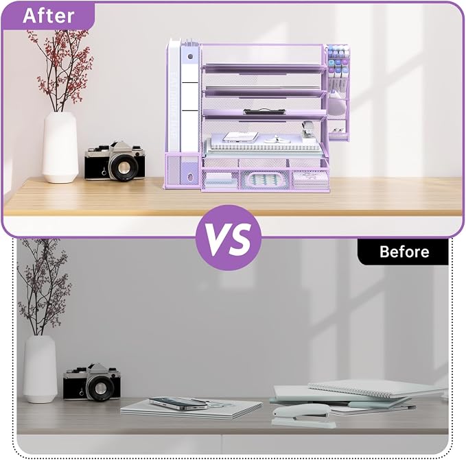 SUPEASY Desk Organizer with File Holder, 5-Tier Mesh Paper Letter Tray - Image 5