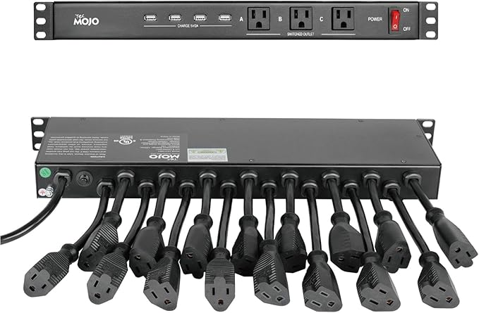 Tecmojo 1U Rack Mount 19 Outlet PDU Power Distribution Unit Power Strip Circuit Breaker fits 19-inch AV/Network/Server Cabinet/Closet/Enclosure-DeskLoop Office