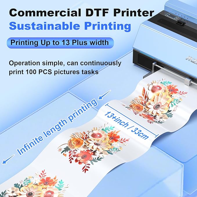MZK A3 Plus DTF Printer XP600 Doubled-Speed,13+" DTF Film,Built-in Holiday Automatic Timed Cleaning Printhead,LED Multi-Function Fouch Screen,Film Cutter,White Ink Circulation,Gift Ink 2 Year-DeskLoop Office