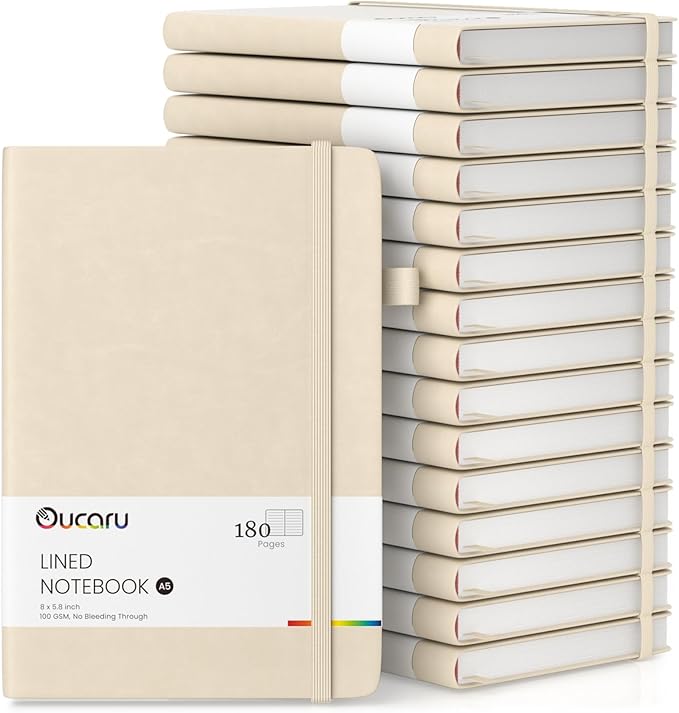 Oucaru Lined Journal Notebook, 16 Pack, 180 Pages, A5 Journals by Oucaru