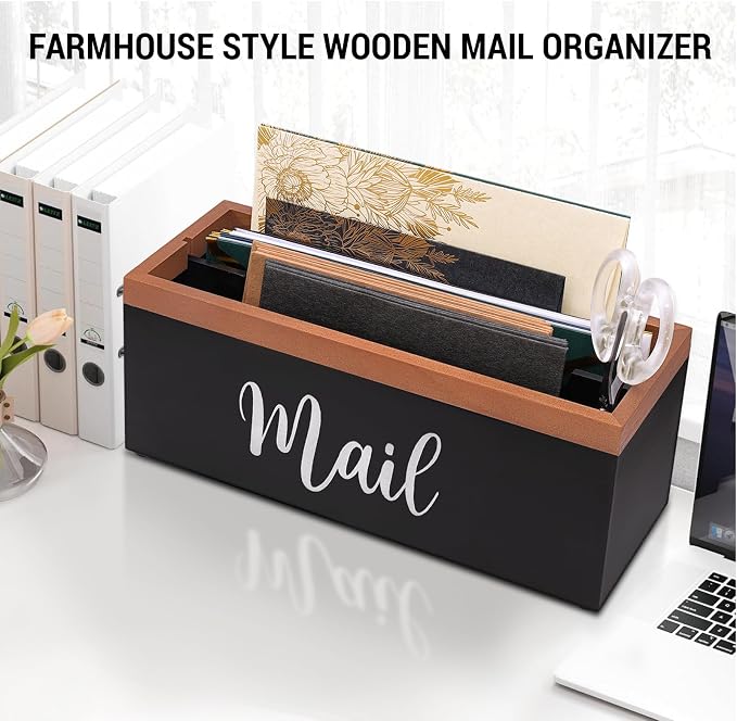 100% Real Wood Mail Organizer for Countertop, Dual-Sided Mail Script Design - Image 2