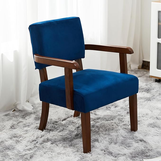 Accent Chair Set of 2 with Table, Living Room Chairs with Velvet Soft Seat & Armrests for Living Room Bedroom Reading Room Waiting Room (Velvet Navy)-DeskLoop Office