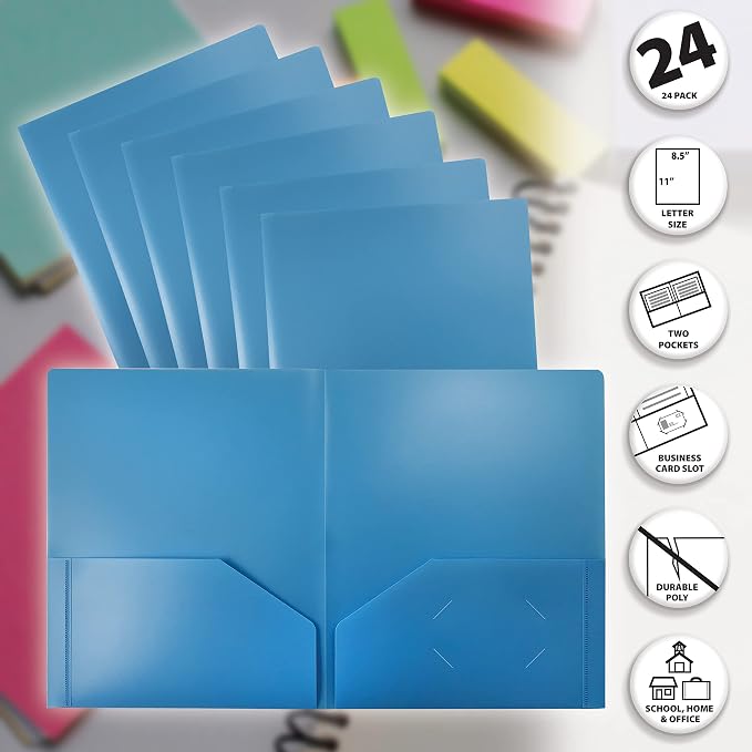 Better Office Products Heavyweight Light Blue Plastic 2 Pocket Portfolio Folder - Image 3
