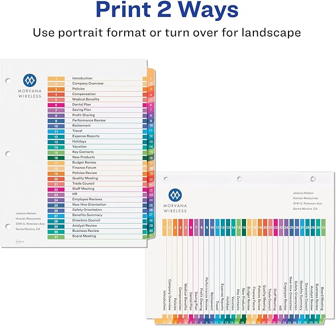 Avery 1-31 Dividers for 3 Ring Binders, 31 Tabs per Set, Customizable Table of - Image 3