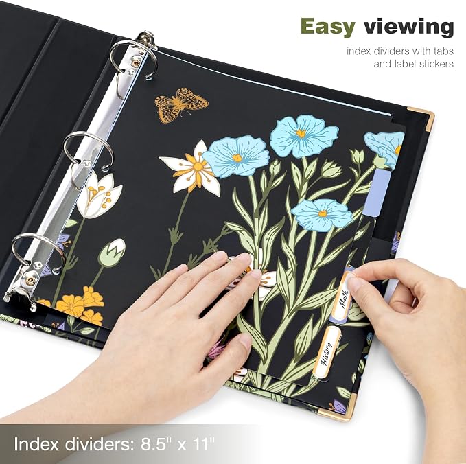 Ospelelf 3 Ring Binder 1.5 Inch, Floral Round Ring Clipboard Binder - Image 6