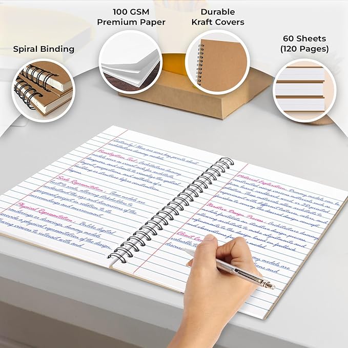 12 Pack Lined Journal Spiral Notebook College Ruled, 5.8 x 8.3, 120 Pages (60 Sheets), 100 GSM Thick Paper Notebooks, Daily Writing Journals for Men and Women, Work, Office & School Supplies-DeskLoop Office