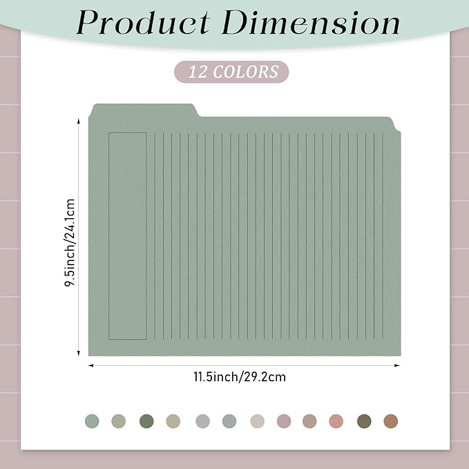 Cholemy 12 Pack Manila Lined Decorative File Folders, Letter Size, 1/3 Cut Tab - Image 2