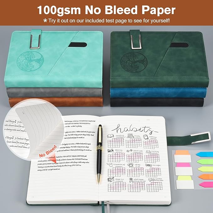 Lined Notebook Journal for Men Women, 365 Pages Numbered College Ruled Notebook, Hardcover Leather Journal with Pen & Gift Box, Thick Daily Diary, Professional Notebooks for Work, School, Business, A5-DeskLoop Office