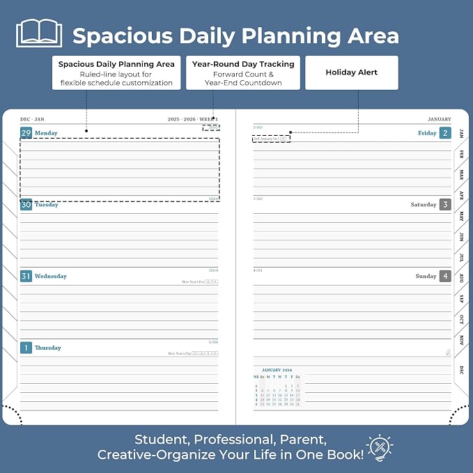 IN-LUXPRO Planner 2026 Daily Weekly and Monthly, 12 Months Spiral Bound - Image 3