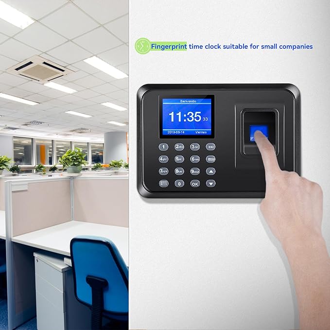Fingerprint Time Clocks for Employees - Time Clock for Small Business Automatic Calculate Working Hours and Deduct Lunch Time, Punch and Power-off Protection with 8G USB Drive (0 Monthly Fee)-DeskLoop Office