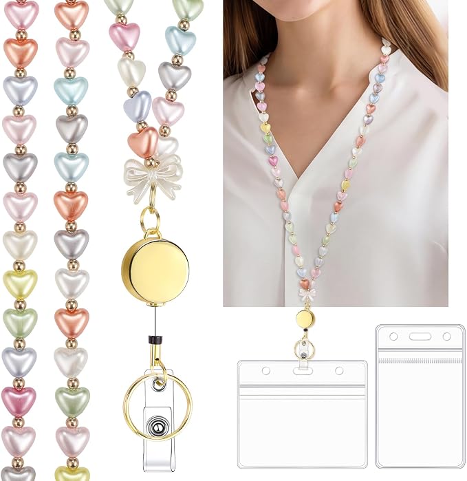 Teacher Lanyard with ID Holder Cute Beaded Lanyards by BESARME