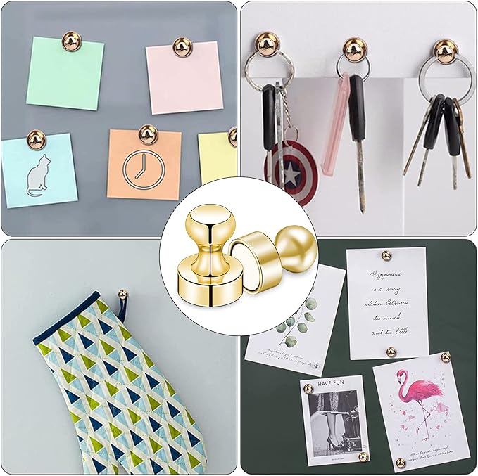 20 PCS Refrigerator Magnets, Gold Metal Push Pin Magnet, Ideal for Whiteboard Magnets, Fridge, Office, Classroom, Map-DeskLoop Office