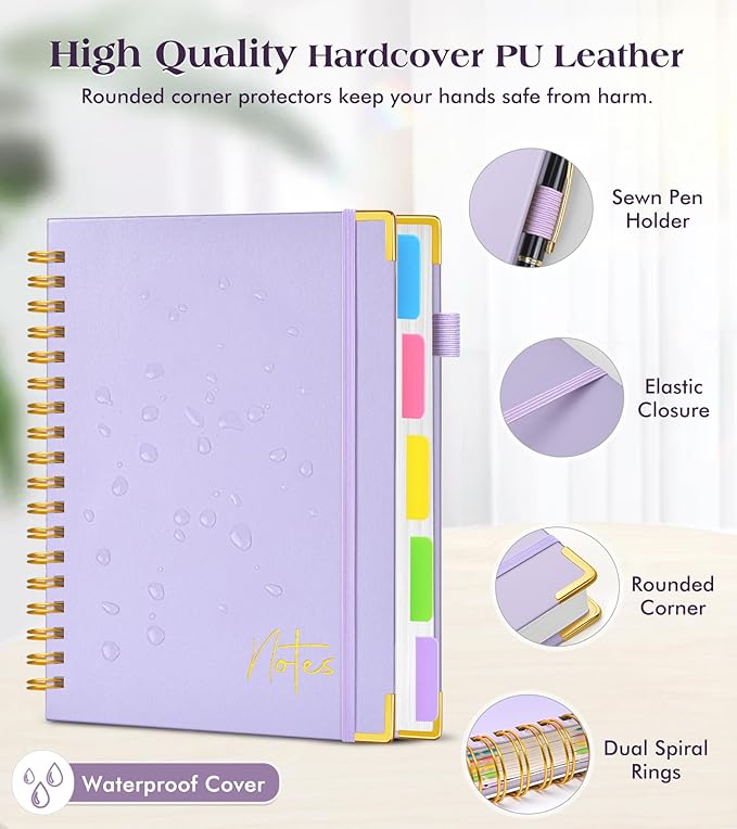 Spiral Notebook Journal with Removable Dividers Tabs, 300 Pages Hardcover - Image 2