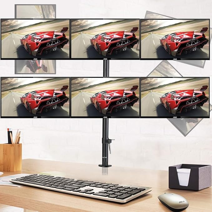 Suptek Hex LED LCD Monitor Stand up Desk Mount Extra Tall 31.5 inch Pole Heavy Duty Fully Adjustable Stand for 6 / Six Screens up to 27 inch (MD68126)-DeskLoop Office