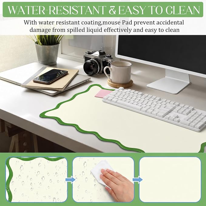 Hahafelt Scalloped Desk Mat Large Desk Pad Cute Coquette Table Mat Back to - Image 4
