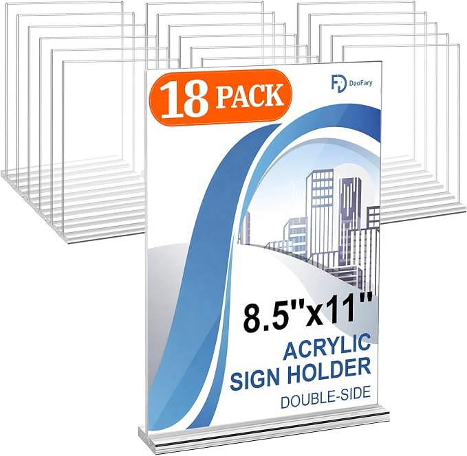 Daofary Acrylic Sign Holder 8.5 x 11, 18 Pack Double-Sided Stand up Table Top by Daofary