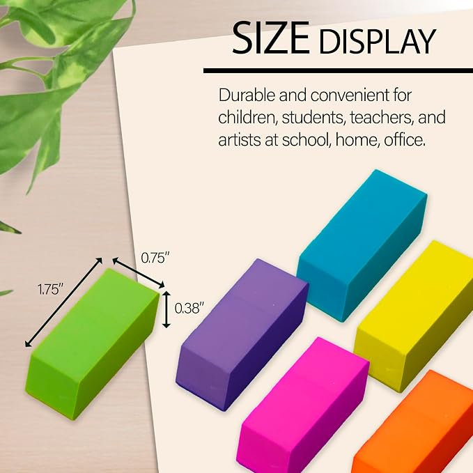 BAZIC Products Bevel Block Erasers, neon beveled block erasers, PVC-free rubber - Image 2