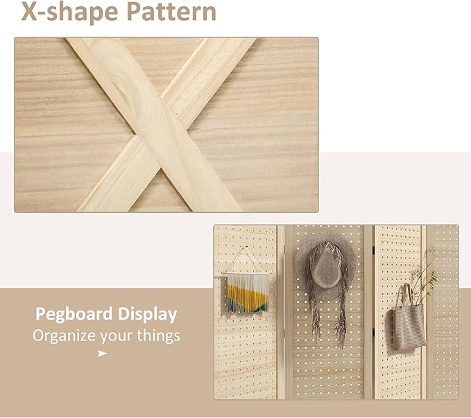 NicBex Room Divider 4 Panel Room Dividers with Pegboard Design Partition Room Dividers and Folding Privacy Screens 4.7 FT Wall Divider for Home, Office, Room Separation,59.75"W x 0.75"D x 57"H,Natural-DeskLoop Office