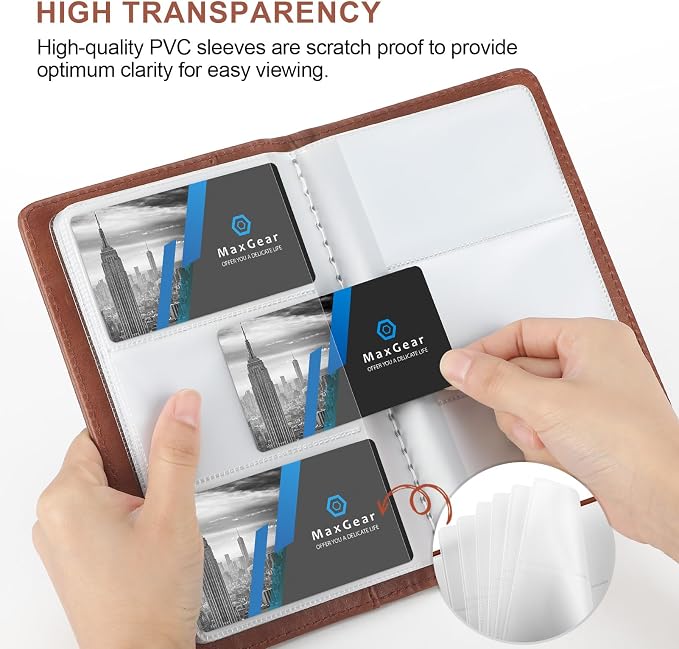 MaxGear Business Card Organizer Book, Holds 240 Cards, Coffee | Portable PU - Image 2