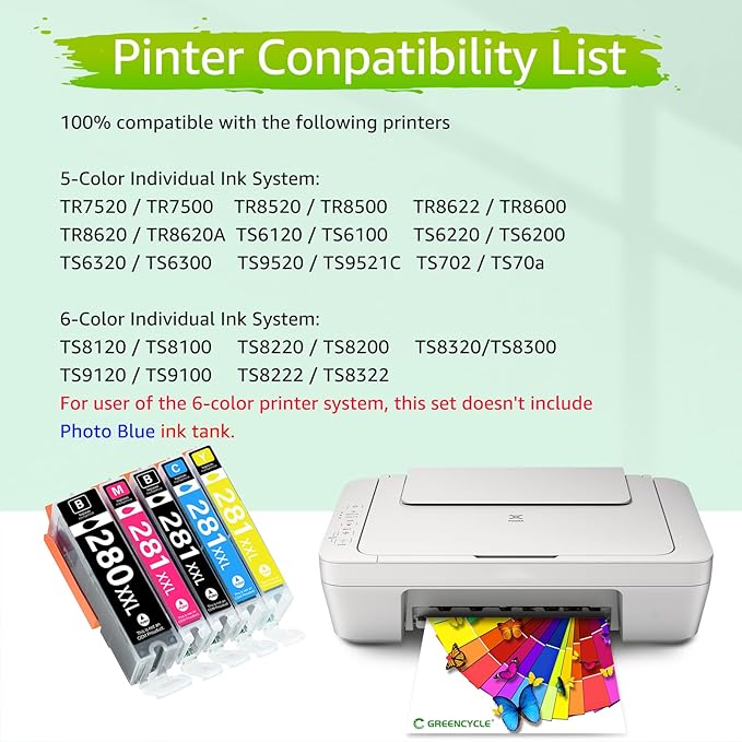280XXL 281XXL Ink Cartridges Replacement for Canon PGI-280XXL CLI-281XXL Compatible for PIXMA TR7520 TR8520 TS6120 TS6220 TS8120 TS8220 TS9120 TS9520 TS6320 TS9521C Printer (5 Pack)-DeskLoop Office