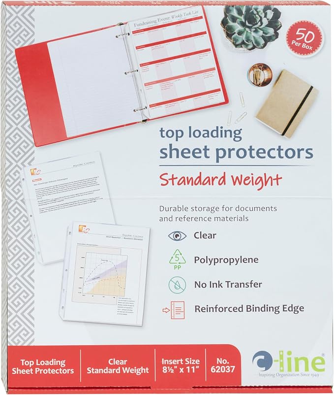 C-Line Top Loading Standard Weight Poly Sheet Protectors, 8.5 x 11 Inches by C-Line