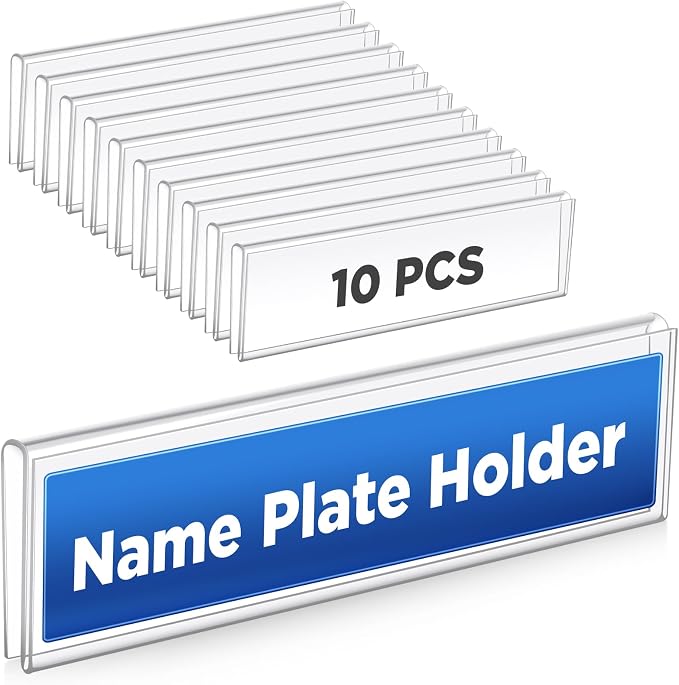 Wonderjune 10 Pack Plastic Cubicle Name Plate Holder 8.5" Wide x 2" High Glass by Wonderjune